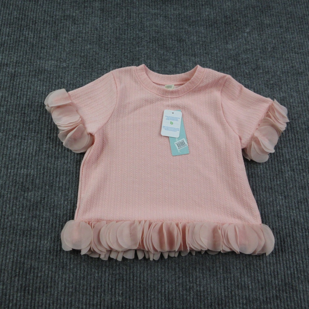Peek Shirt Girls 6-7 Years Pink Short Sleeve Crew Neck Ruffle Knit NWT